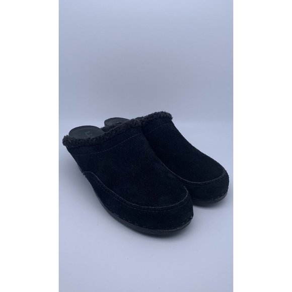 Womens L.L. Bean Slip On Clogs 6M Black Genuine Leather Open Back Mules Shoe - Picture 1 of 8